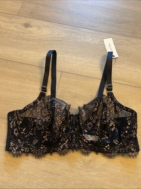 Skarlett Blue Black Lace Bra with Rose-Gold Metallic Detail